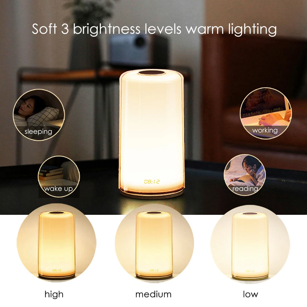 

Sunrise Simulation Wake-up night Light with Alarm Clock Touching Control Bedside Table Lamp RGB Night lamp for Living Room
