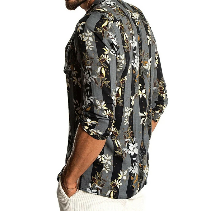 Рубашка мужская с коротким рукавом гавайская Цветочная блузка приталенная