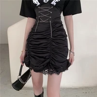 houzhou mall goth lace wrap skirt women sexy gothic punk black shirring lace up high waist mini skirts dark academia alt summer