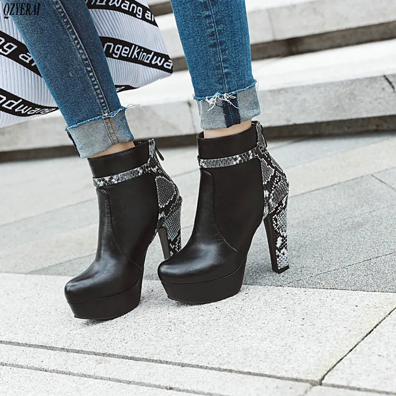 

Женские ботильоны из искусственной кожи на платформе и высоком каблуке с круглым носком, Осень-зима 2019