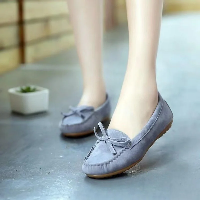 

Туфли женские однотонные, замшевые лоферы, плоская подошва, бант, повседневная обувь, большие размеры, осень 2022