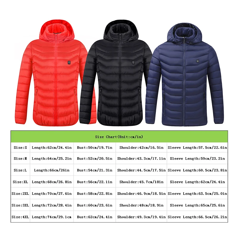 

Men Women Heated Jackets Outdoor Vest Coat USB Electric Battery Long Sleeves Heating Hooded Jackets Warm Winter Thermal Clothing