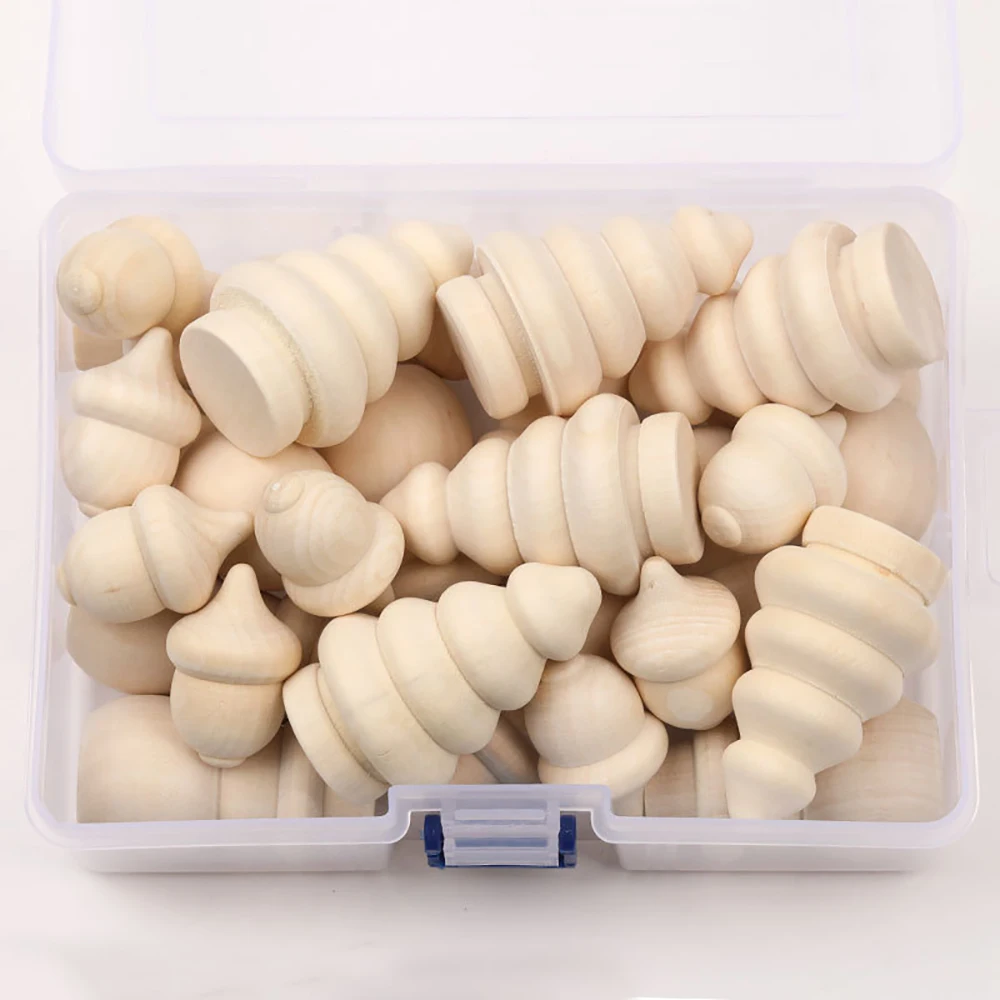 26 Pcs / Set DIY Wooden Acorn Maple Wood Unpainted Family Doll Pine Cone Snowman Christmas Tree Box | Дом и сад
