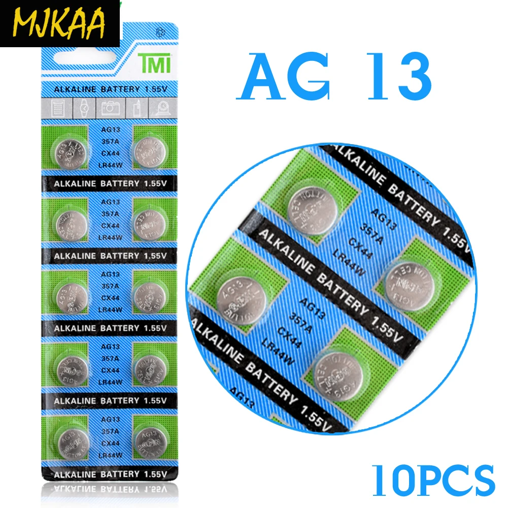 MJKAA 2019 опт 10 шт. AG13 LR44 357A S76E G13 батарейки для монет 1 55 в щелочные | Электроника