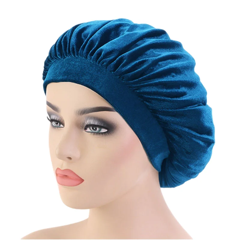 New velvet high elastic wide-brimmed nightcap flannel round hat chemotherapy scarf | Skullies &amp Beanies