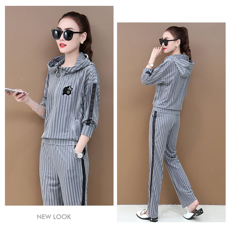 Top women clothing Sporting suit female Corduroy casual 2 piece suit European fashion for women NEW High quality Tracksuit 1588