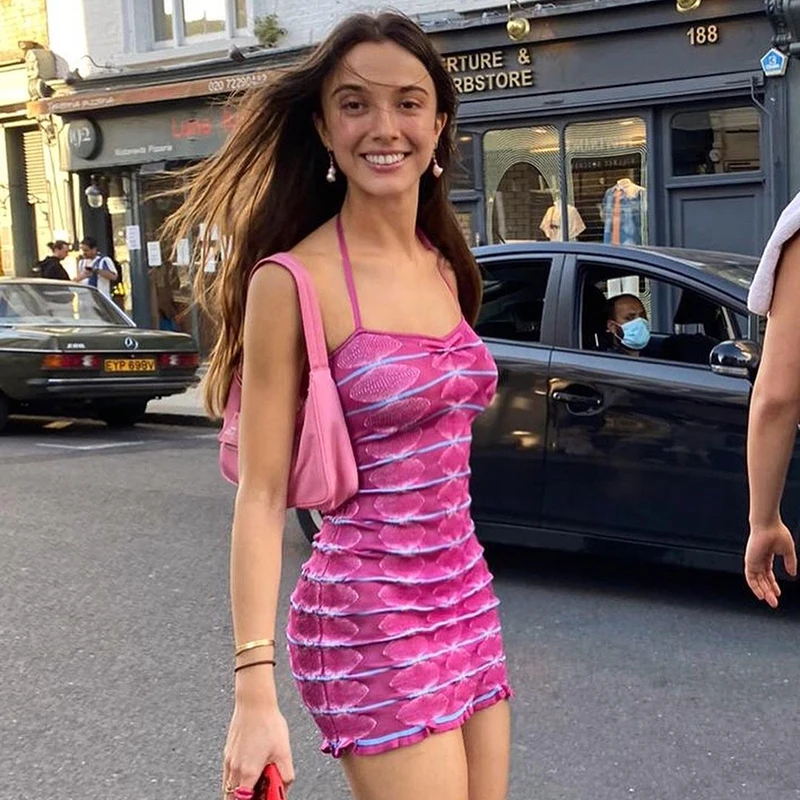 

Striped Printed Beach Dresses Women Backless Sleeveless Spaghetti Strap Sundress Summer Y2k Vintage Aesthetic Bodycon Sexy Dress
