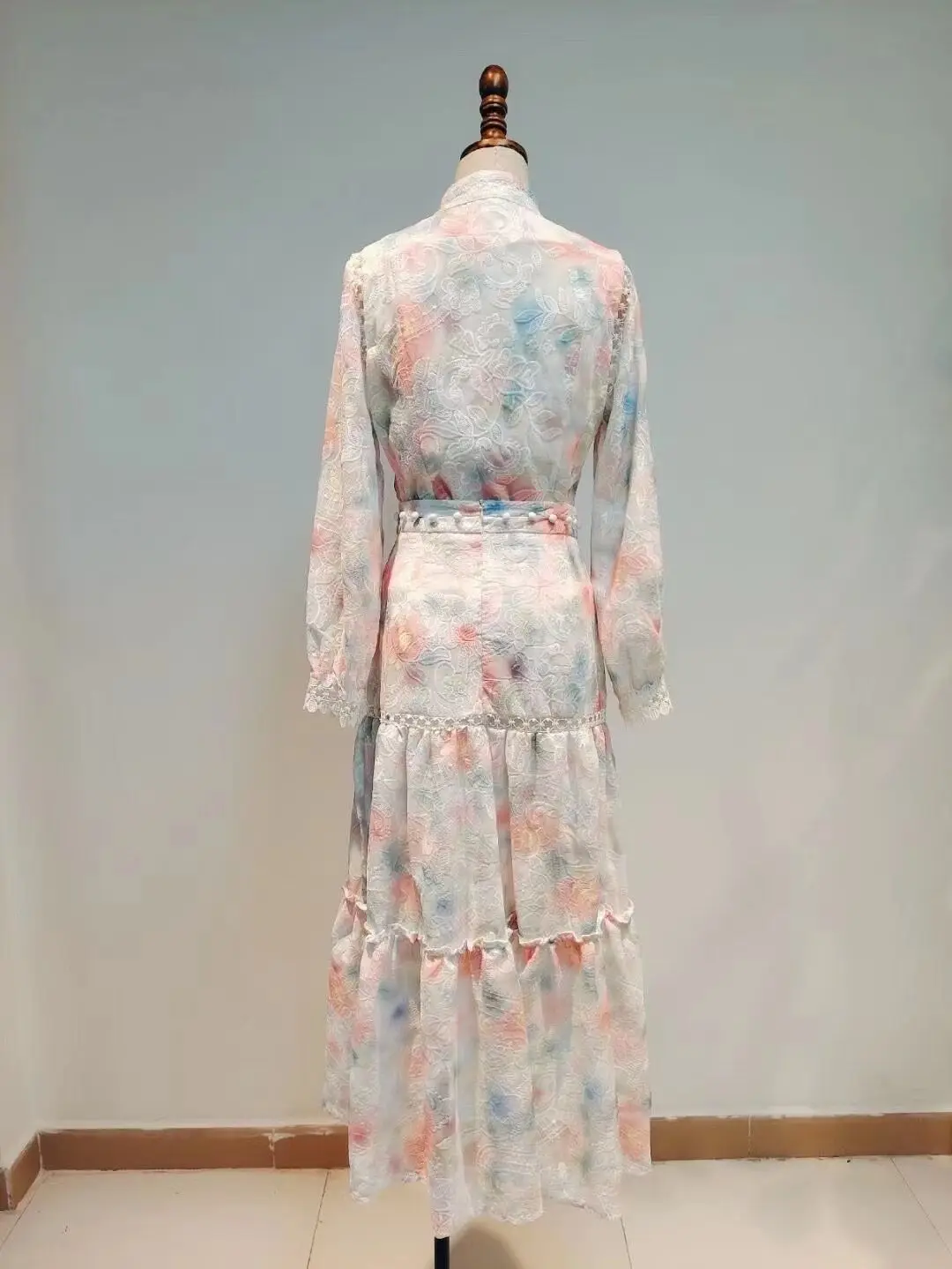 

Elegant Long Dress Fashion Long SLeeve Banquet Women Print Beach Style Sexy Stand Evening Party Dresses XS-XL
