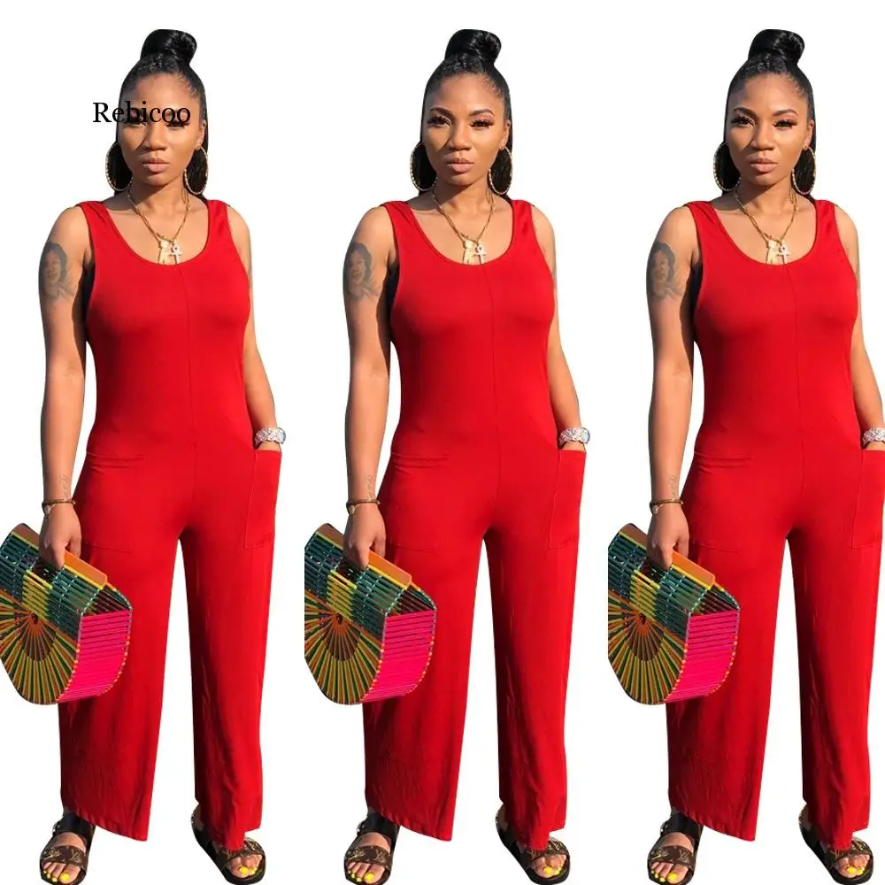 

new summer autumn women sleeveless o-neck staight ankle length jumpsuit fashion vintage sporting romper playsuit overall