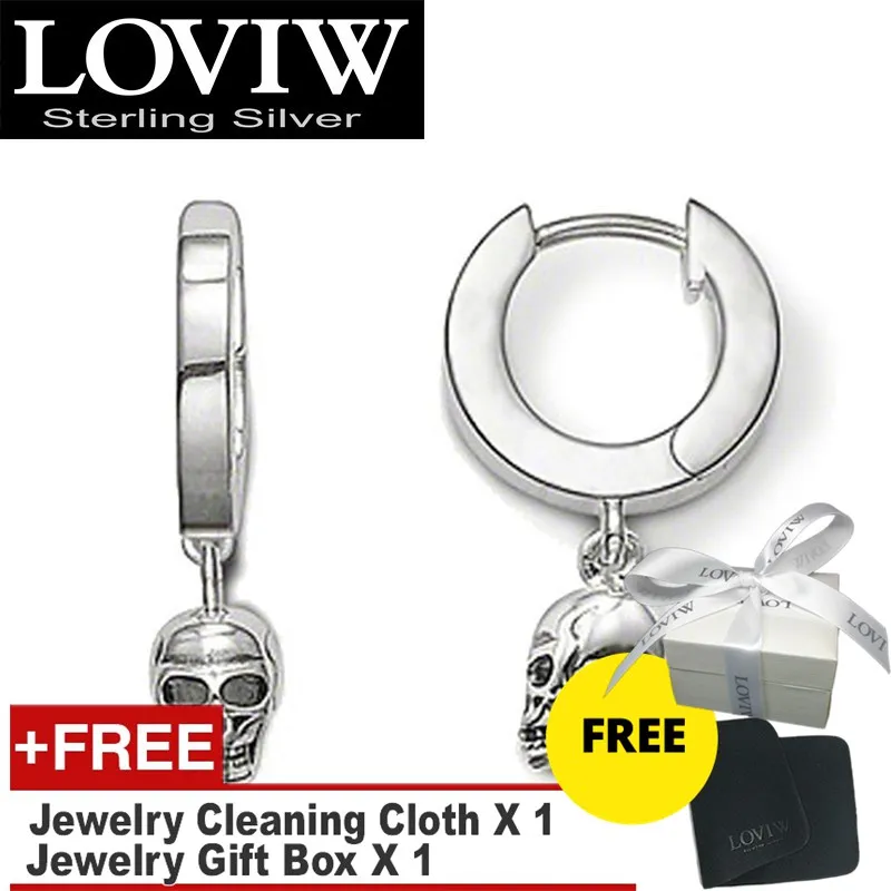 Серьги кольца с петлями и черепом новый подарок из стерлингового серебра Прямая