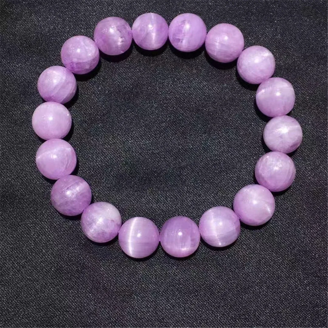 

10mm Natural Purple Kunzite Bracelet Jewelry For Women Men Healing Luck Gift Crystal Stone Beads Cat Eye Gemstone Strands AAAAA
