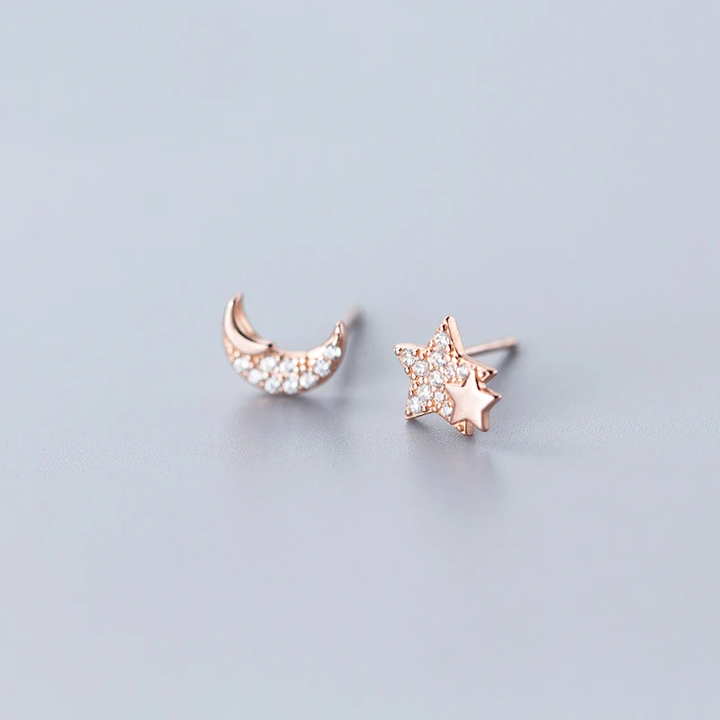 

MloveAcc Silver 925 Jewelry Star and Moon Stud Earrings for Women Sterling Silver 925 Anti-allergy Fine Jewelry Gifts
