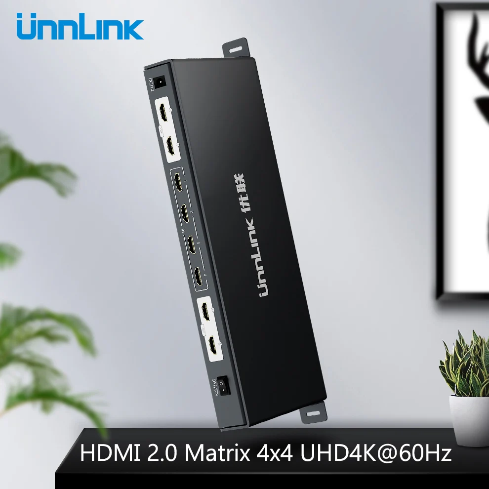 Unnlink HDMI 2,0 Matrix 4x4 UHD4K@ 60 Гц 1080@ 60 Гц разветвитель переключателя 4 входа 4 выхода матрица с RS232 ИК-пульт дистанционного управления для ТВ ps4