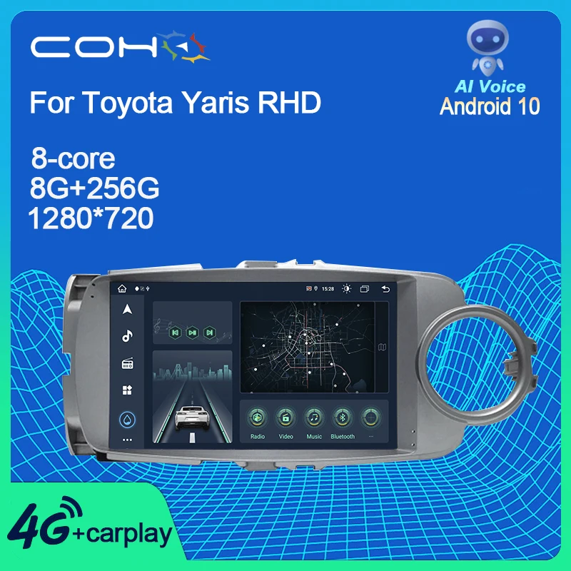 

COHO For Toyota Yaris RHD Android 10.0 Octa Core RAM 8G ROM 256G QLED 1280*720 Car Multimedia Player radio coche Stereo