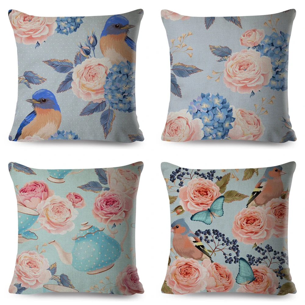 Скандинавский стиль роза цветок и птицы подушка чехол Декор цветочное растение