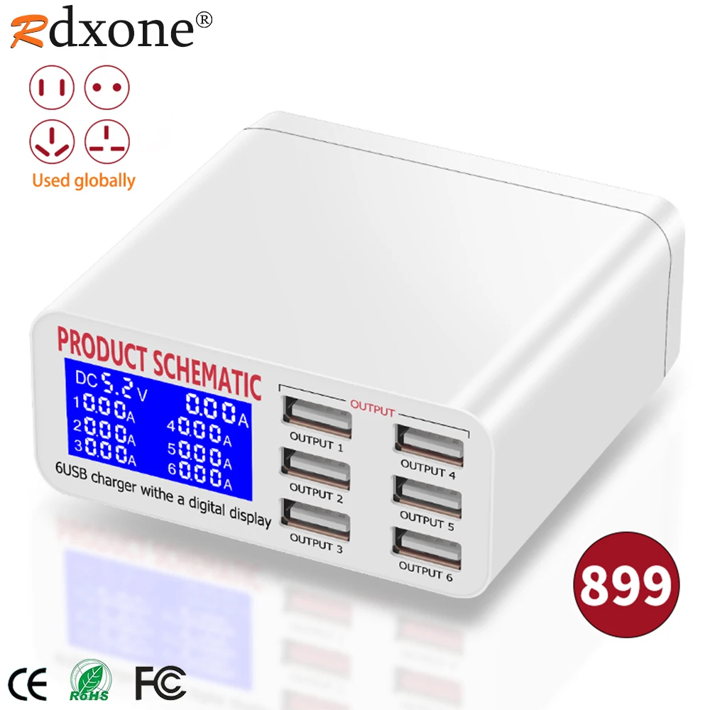 Портативное зарядное устройство с 6 USB-портами 8 А | Электроника