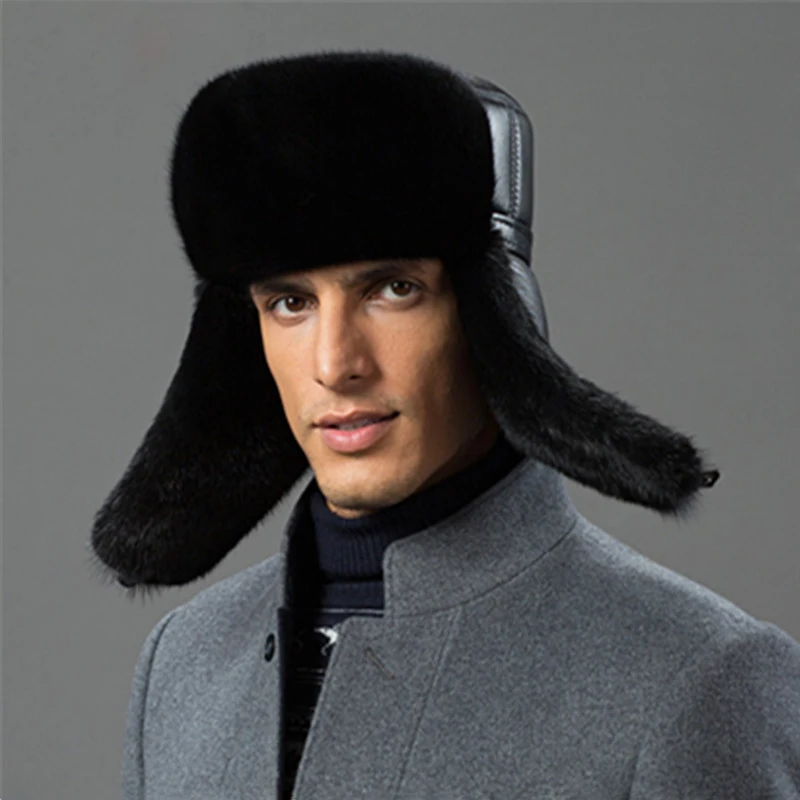 Шапки-бомберы для мужчин и женщин черная русская ушанка зимние плюшевые ушанки