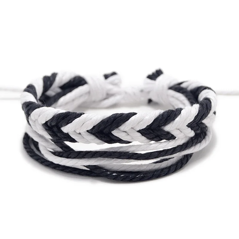 

Women's Multi-Layer Hand-Woven Twist Cotton Hemp Rope Bracelet for Men and Couples Wide Color Matching Sailor Lucky Bracelet