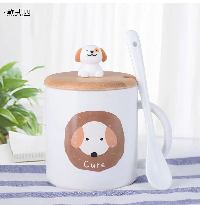 Чашка креативная личностная трендовая Милая кружка собака Керамическая Женская милая домашняя кружка с Ложка Крышка Кружка в скандинавском стиле Питьевая