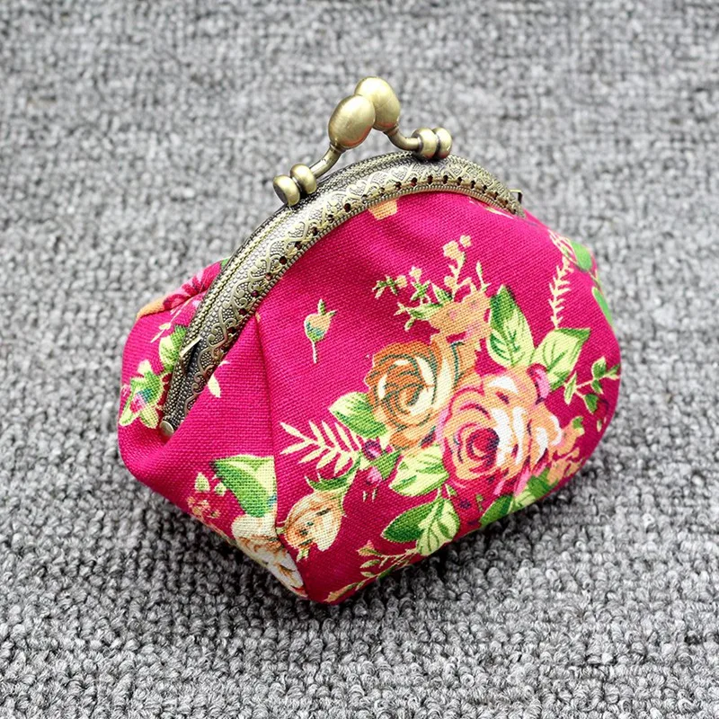 

2 Pcs Wallet,Lady Vintage Flower Mini Coin Purse Wallet Clutch Bag - Black & Rose Red