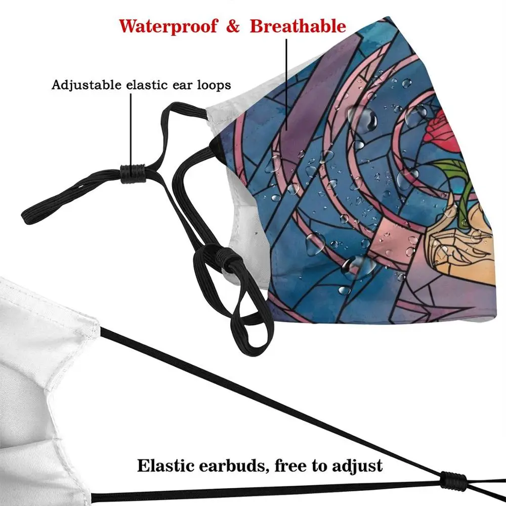 Enchanted Stained Glass Rose Print Reusable Mouth Mask Washable Filter Anti Dust Face Beauty Beast |