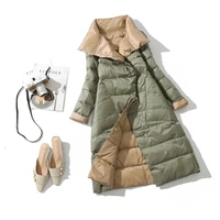 new women stand collar white duck down long winter jacket and coat double breasted warm snow parkas double sided down coatovet