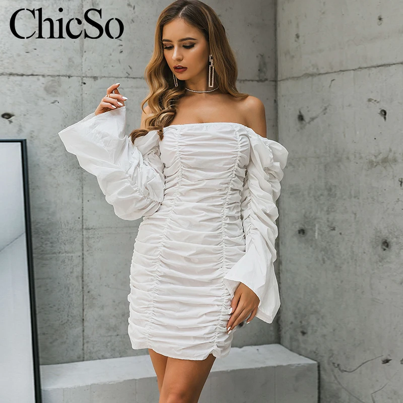 MissyChilli/плиссированное белое платье с длинным рукавом женская уличная одежда