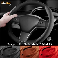 easy install alcantara suede steering wheel cover for tesla model 3 model y model s black red anti fur fit d shape round shape