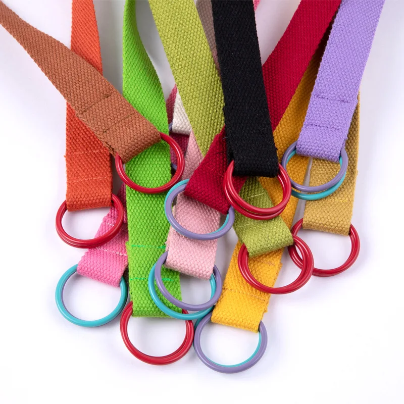 

Fashion Casual Unisex Canvas Fabric Belt Strap D Ring Buckle Waist Band Solid Color Long Cloth Dress Knitted Waistband