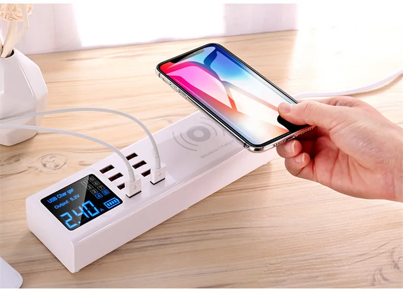 Qi Беспроводное USB зарядное устройство для iPhone samsung S10 Plus Xiaomi huawei Беспроводная зарядка светодиодный дисплей универсальное USB зарядное устройство адаптер