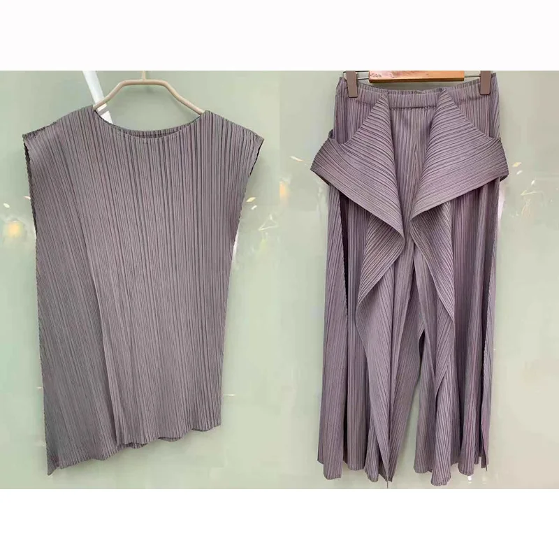 Miyake складные штаны костюм футболка широкие штанишки сплошной цвет