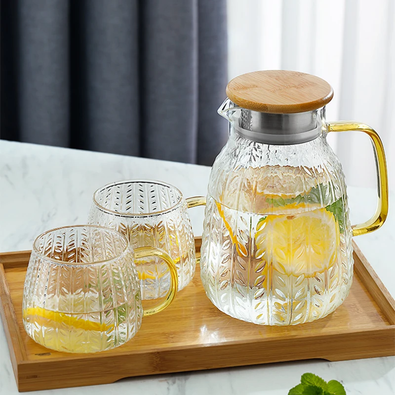 Стеклянный кувшин для воды креативный стеклянный чайник холодной с деревянной