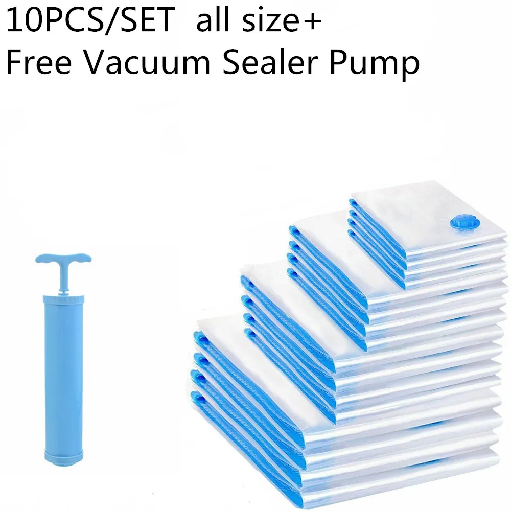 10pcs all size Hifuar 2/10 шт. Вакуумный пакет для хранения одежды посылка сжатого Организатор для гардероба компактный застегивающийся вакуумный четкая печать сумка складная сумка для хранения - Цвет: 10pcs all size