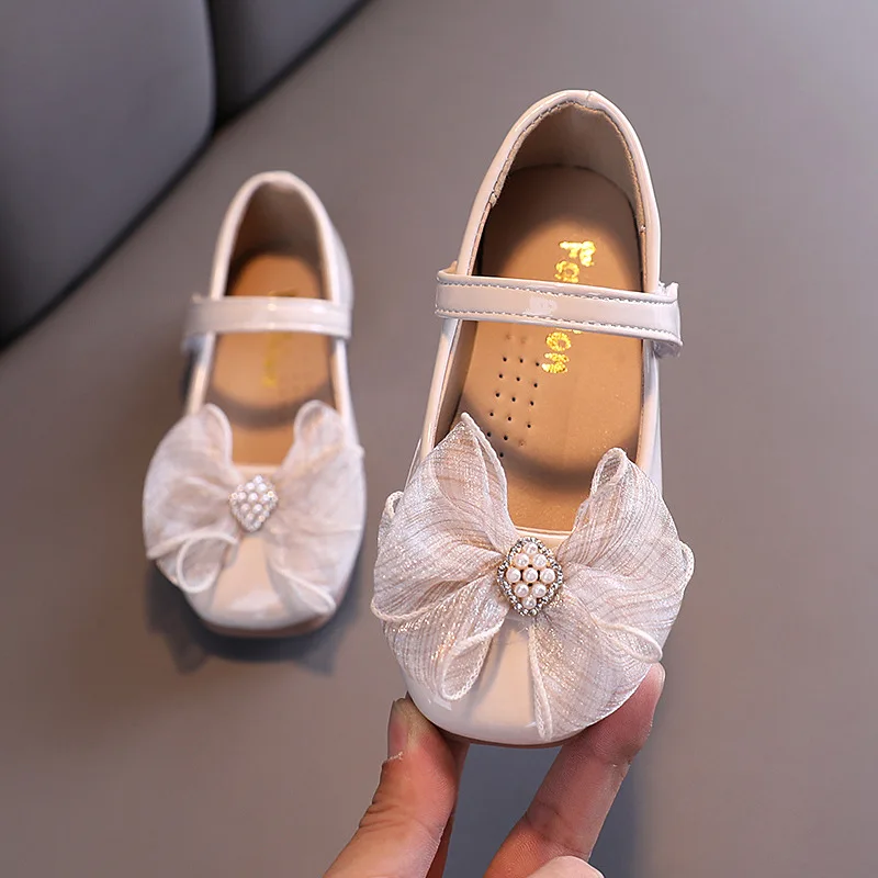 Girls Leather Shoes Casual Sneakers Spring/autumn Kids Baby Princess with Bow Children Pearl Performance |
