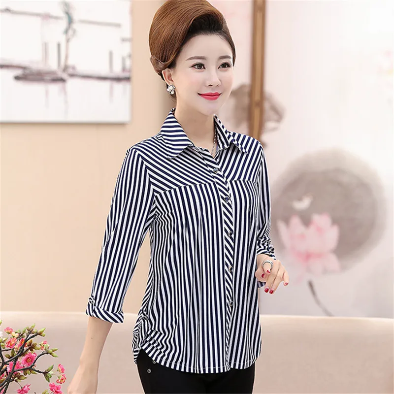 Женская рубашка Весна-Осень полосатая с длинным рукавом Топ Свободная для отдыха