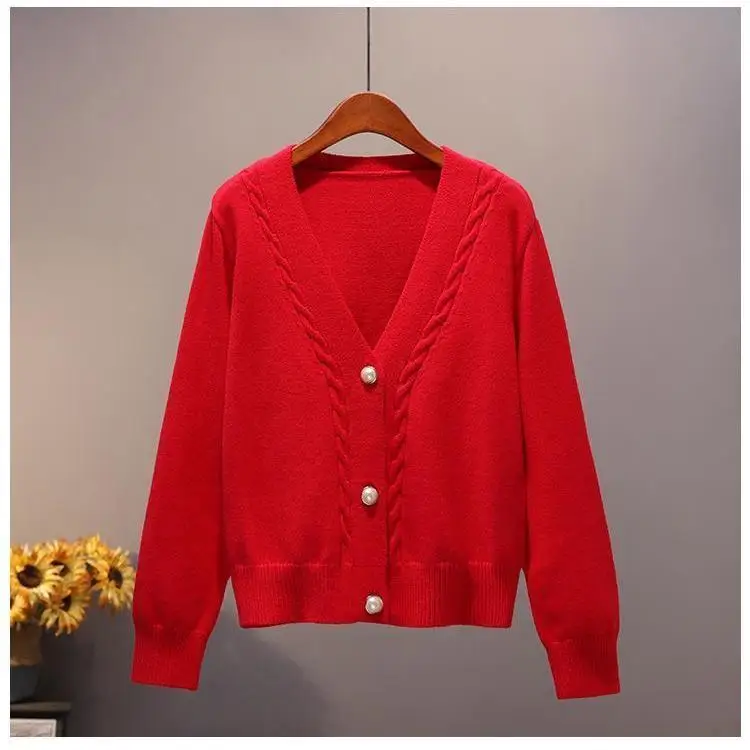 

Sweater cardigan women's coat spring and Autumn New Korean V-neck loose and versatile short winter thick sweater
