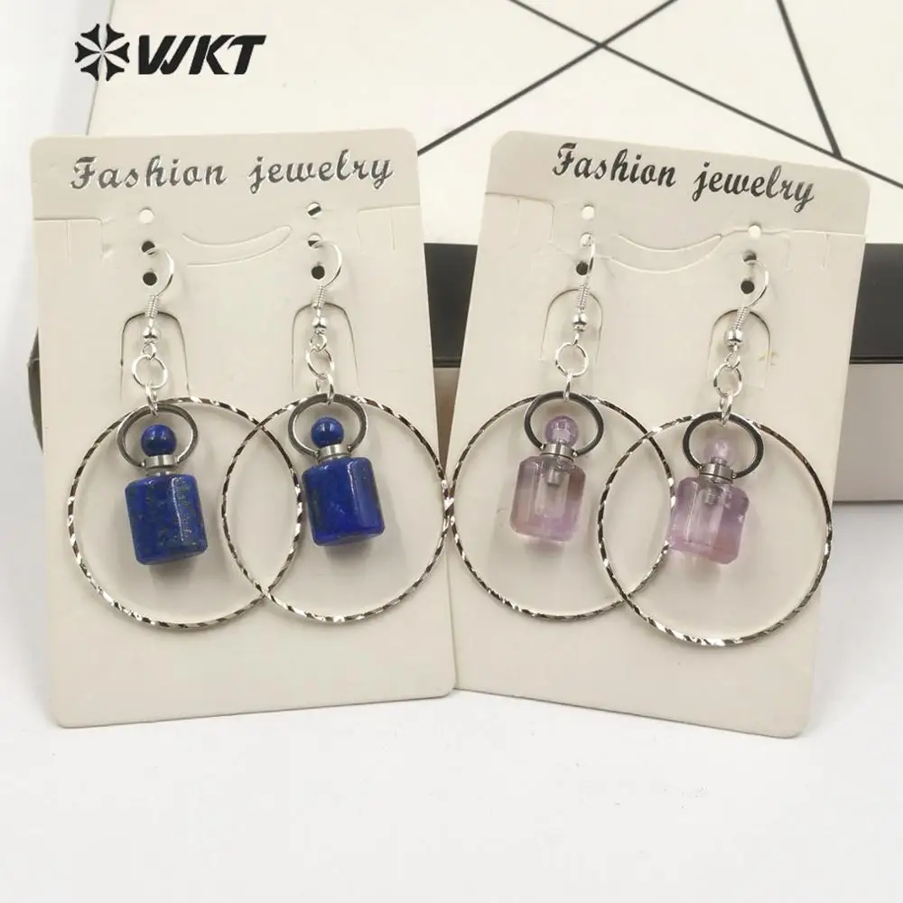 Сережки флаконы для духов и сережки с натуральным камнем желтым/дымчатым кварцем