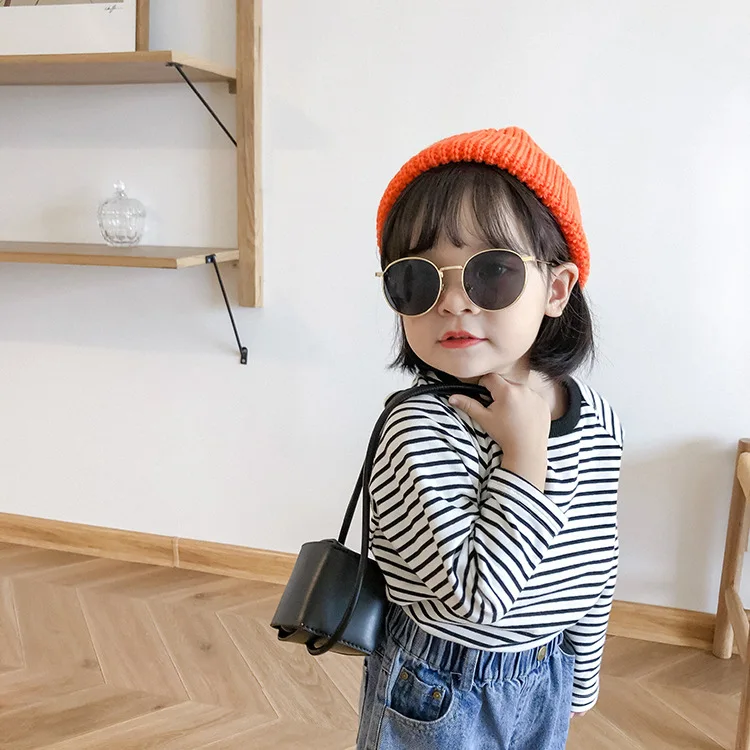 Весенне-Осенние футболки в полоску из чистого хлопка для девочек универсальные с