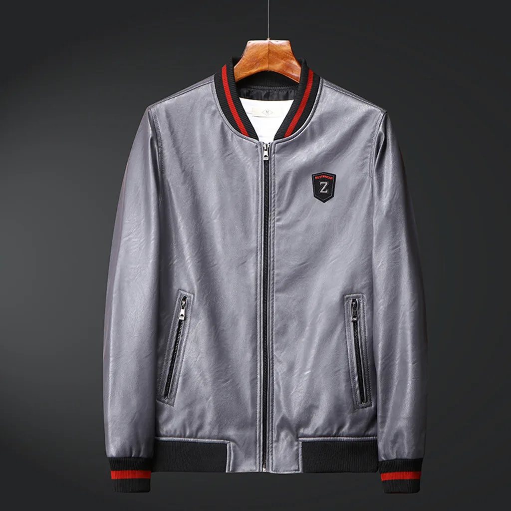 

JAYCOSIN 2019 Men's Autumn Casual Jacket Printing Patchwork Imitation Leather Outwear Slim Jacket Coat High Quality Fashion #45