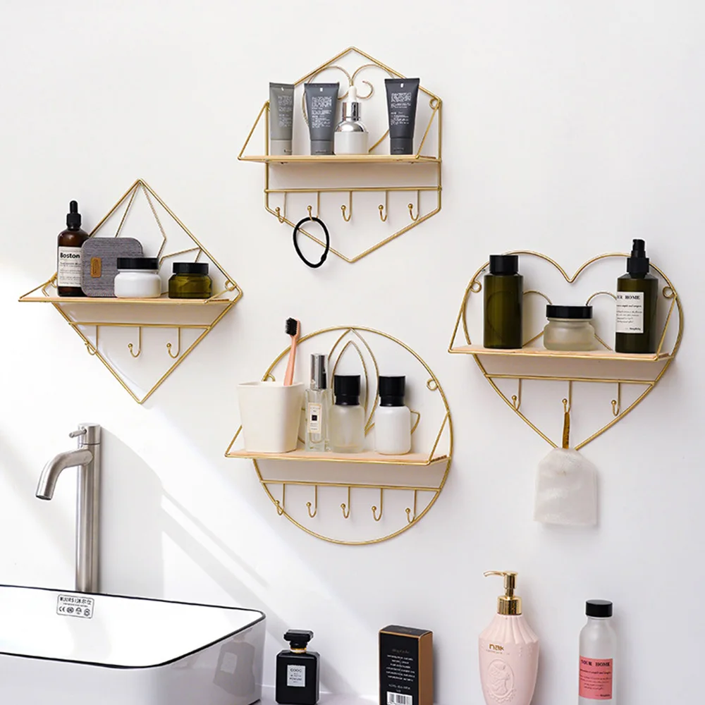 

Wall Hanging Storage Shelf Creative Iron Geometry Shape Decoration Shelves Wall Decor for Living Room Bedroom Storage Rack