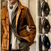 mens suede long coat jacket clothing casual vintage jackets coats full sleeve button double breasted solid color