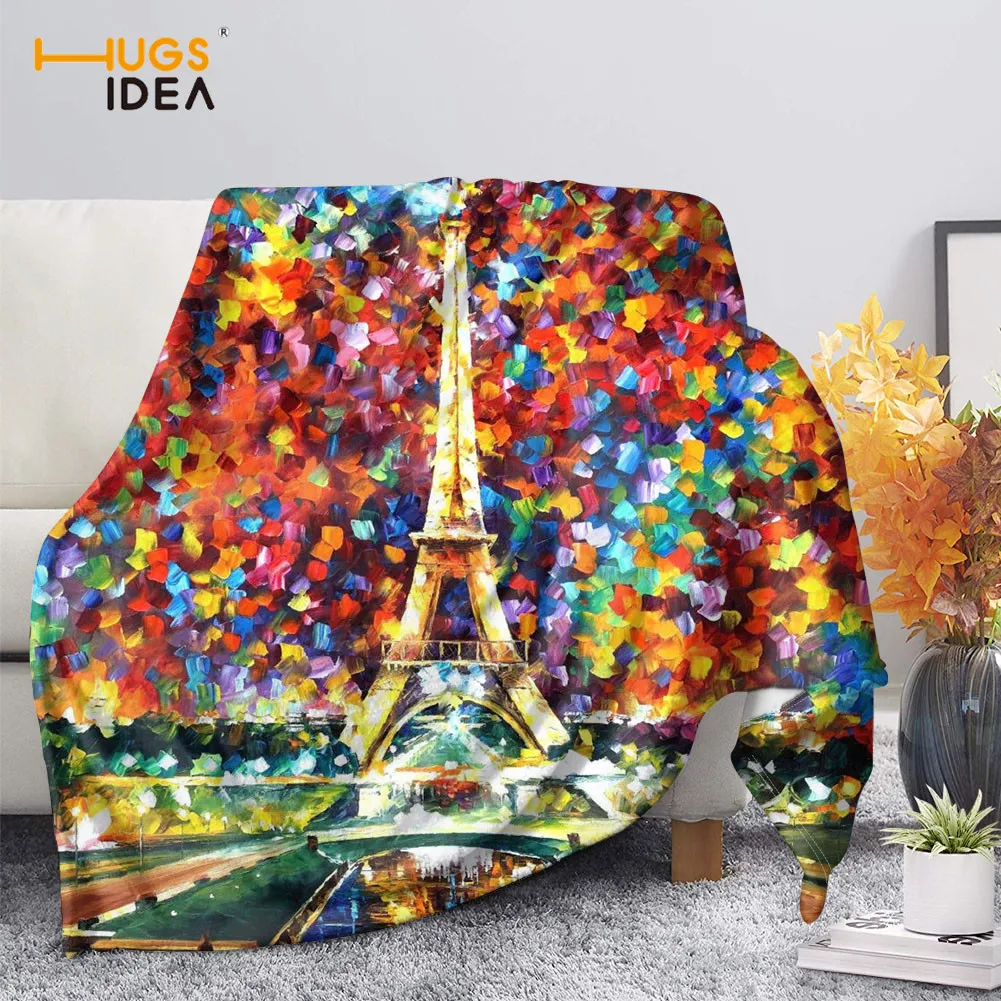 

HUGSIDEA Colorful City Paris Design Print Fleece Throw Blanket Soft Cozy Plush Thin Quilt Air Conditioning Blanket
