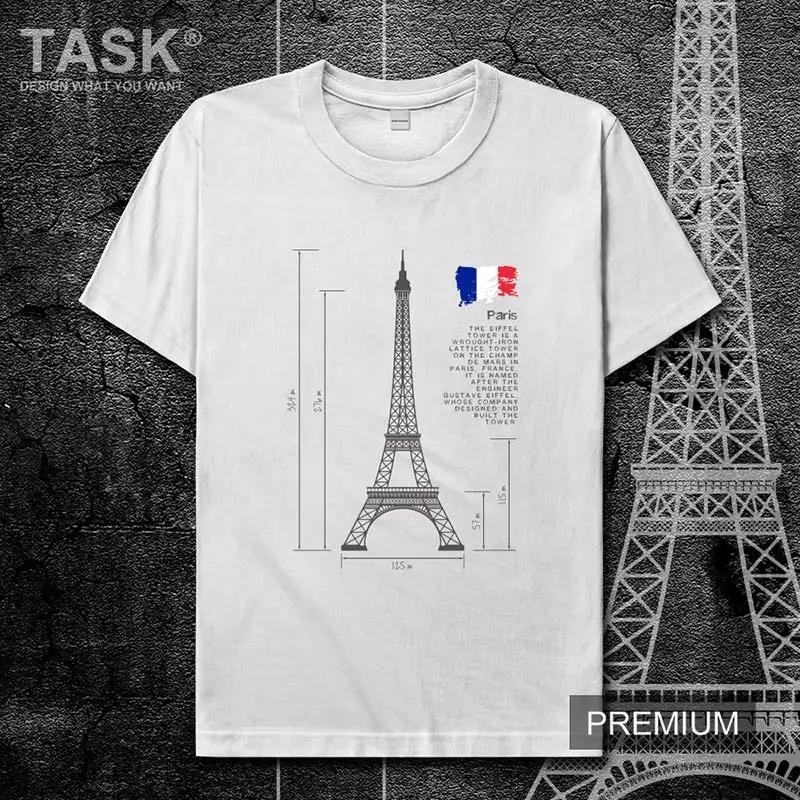 Subject Eiffel Tower Paris France Scenic spot printed 100% cotton short sleeve T-shirt Mens casual round neck streetwear tops | Мужская