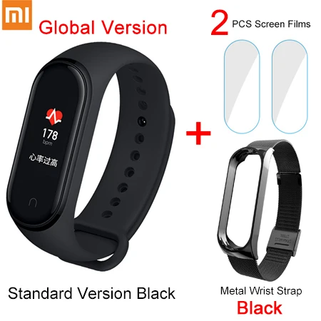 GB Add Metal Strap Xiaomi mi Band 4 Global language mi Band 3 фитнес-браслет AMOLED цветной экран 50 м Swi mi ng водонепроницаемый пульсометр - Цвет: GB Add Metal Strap