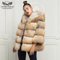 2021 fashion real fox fur coat with hood winter fashion women genuine gold fox fur jackets thick warm outwear fur coats natural