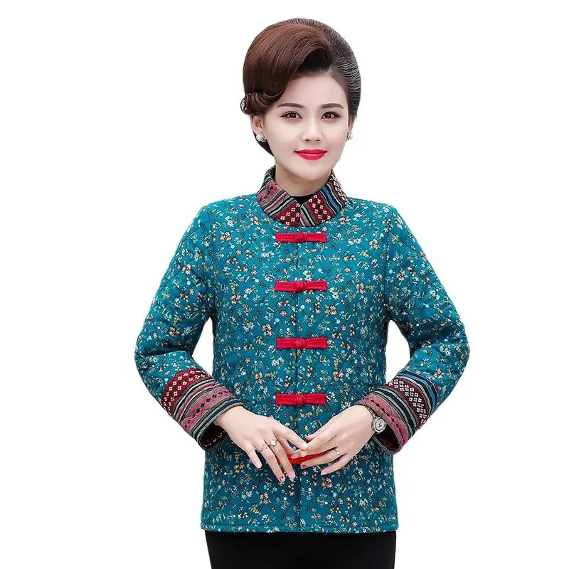 

Women Winter Coat Jacket Warm Cotton Parkas 2021 New Middle-Aged Mother Floral Fashion Cotton Jacket Coat Women Autumn Top A