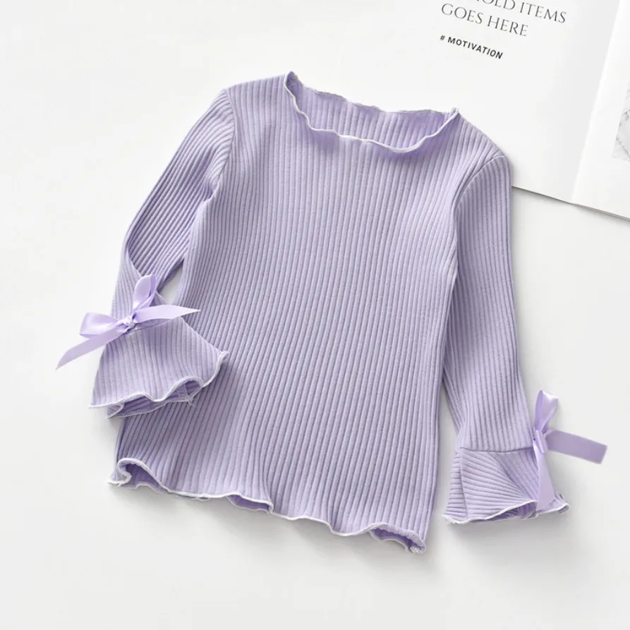 Лаванда Fashion Baby Girls T Shirts For Autumn Spring Infant Toddler Girl Bottoming shirt Kids Long Sleeve T shirts Top Children Clothes - Цвет: Лаванда