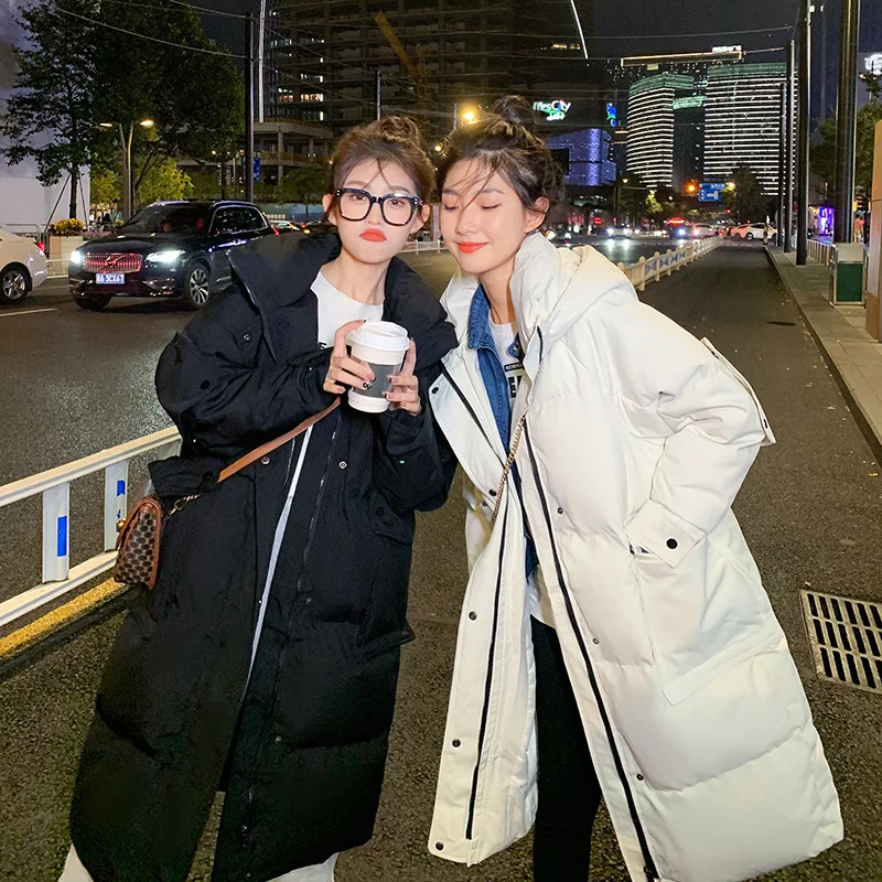 

Women's Jacket Pure Color Parkas Korean Thick Coat Long Down Cotton Women's Winter Jacket Hooded Loose Casual Women Down Jacket