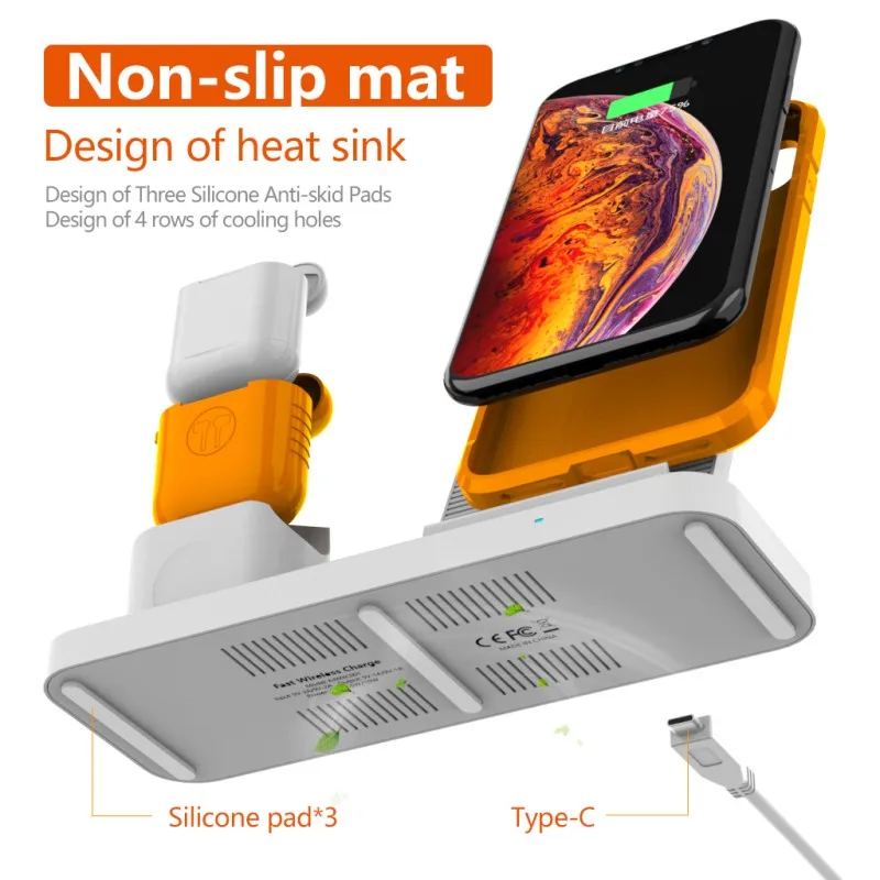 3 в 1 держатель беспроводного зарядного устройства для Apple Watch для iPhone X XS XR MAX 7 8 Plus зарядная док-станция для Airpods Charge базовая станция