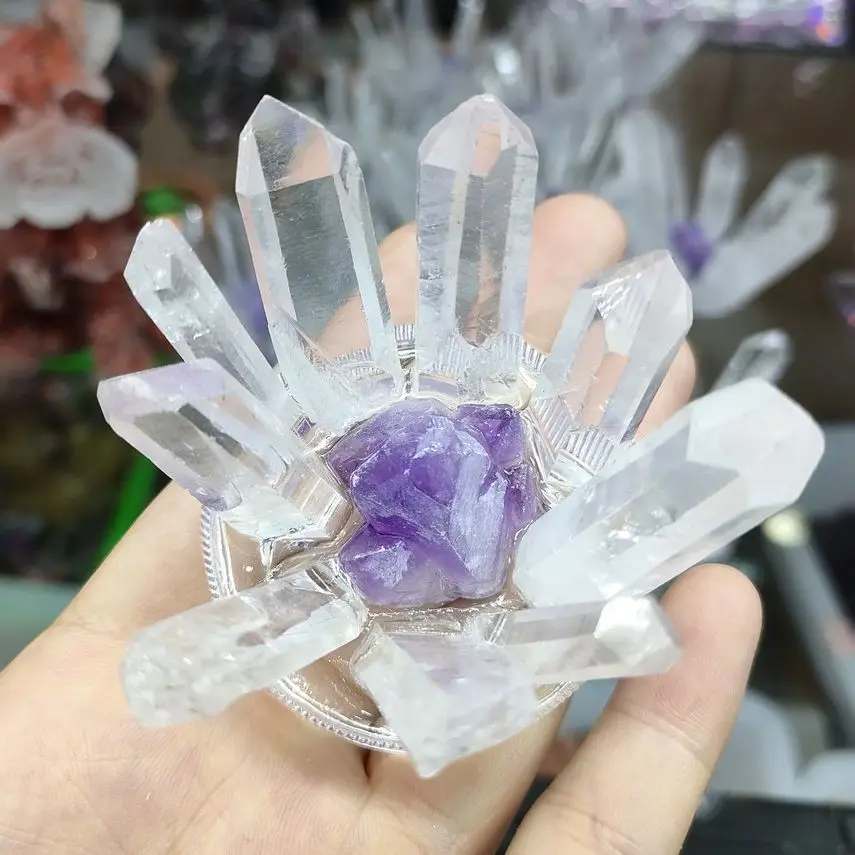 

Hot Natural Rare White Quartz Crystal Cluster With Purple Amethyst Mineral Specimen Healing Diy Gifts